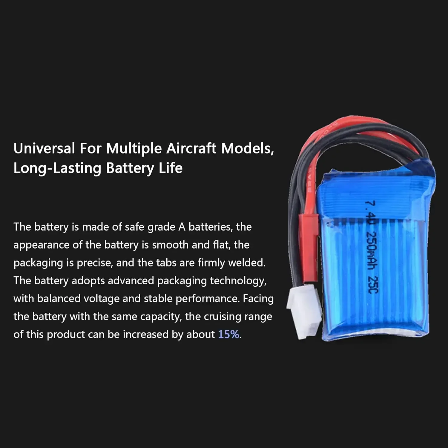 7.4V 250Mah 25C 2S Li-Po Battery with JST Plug for Mini Remote Control Car Climbing Car 1/35 Mini RC Helicopter