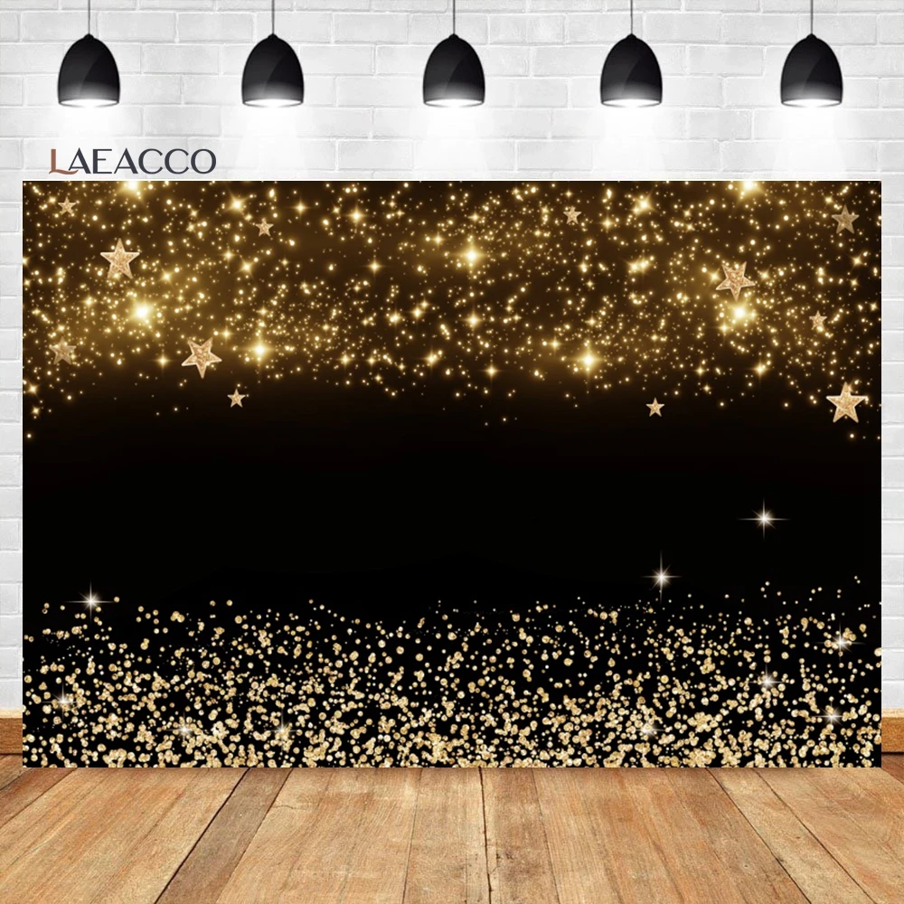 

Laeacco Black and Gold Backdrop Sparkle Shining Dots Women Men Birthday Wedding New Year Party Portrait Photography Background