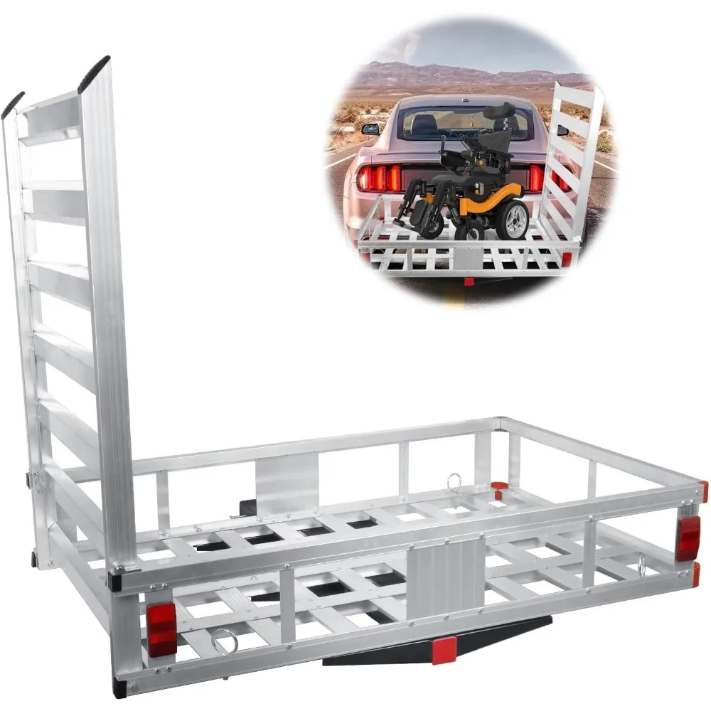 

Грузовой багажник с рампами — вместимость 500 фунтов, серебристый, алюминиевая грузовая корзина для прицепа, багажник, для автомобилей True