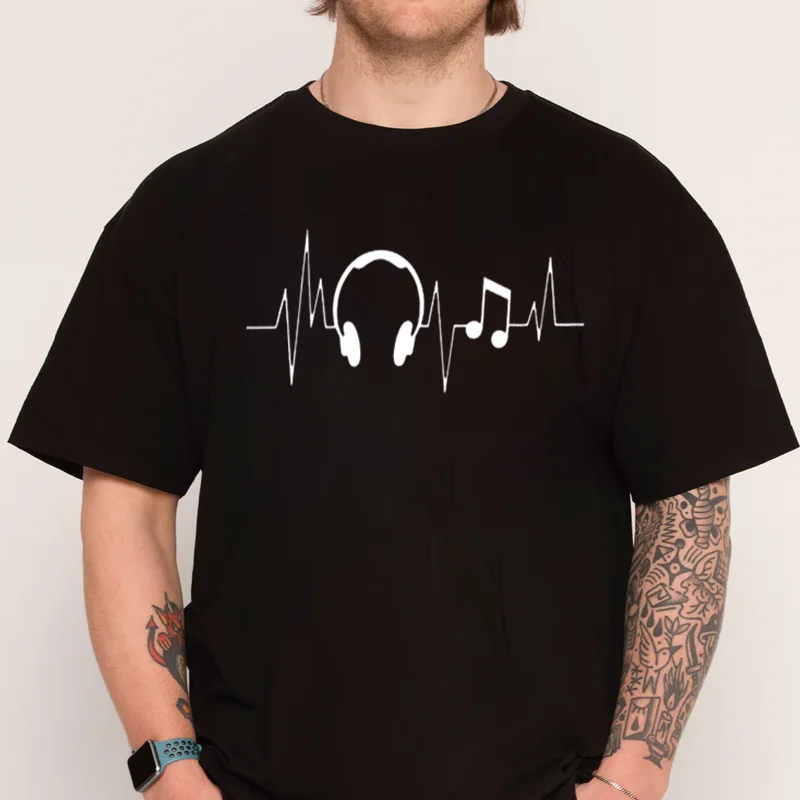 

Men'S Music Heartbeat Graphic T-Shirt - 100% Cotton T Shirt Short Sleeve Casual O-neck Women Tshirt