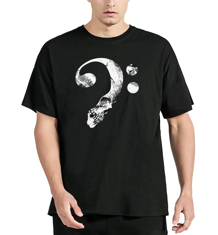 fashion Bass Clef Skull Music Notes T-shirt Men Corlorful Custom Funny Tshirt Cotton Men Clothing Oversized Graphic Tees Tops