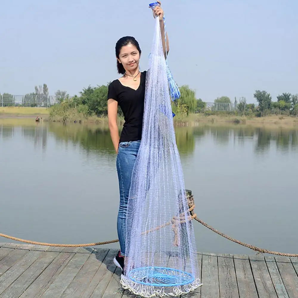 Net Fine Mesh 240/300/360cm Outdoor Fishing Hand Throw Cast Flying Trap Disc