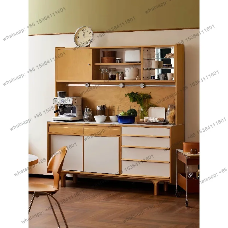 LS antique style wall dining side cabinet integrated retro rock slab kitchen storage multi-functional locker