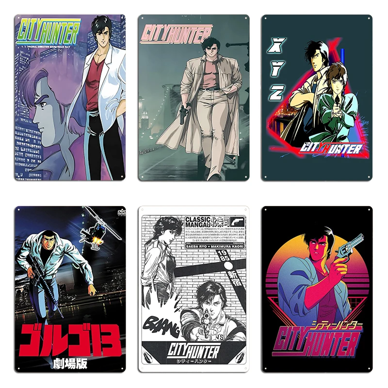 City Hunter Ryo Saeba/Nicky Larson Neon Hunter Metal Signs Retro Garage Funny Cinema Tin Sign Poster