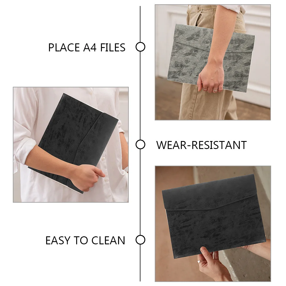 비즈니스 파일 및 영수증을 위한 2개 세트 가짜 문서 폴더 정리함 버튼 파우치 사무실용 포켓이 있는 폴더
