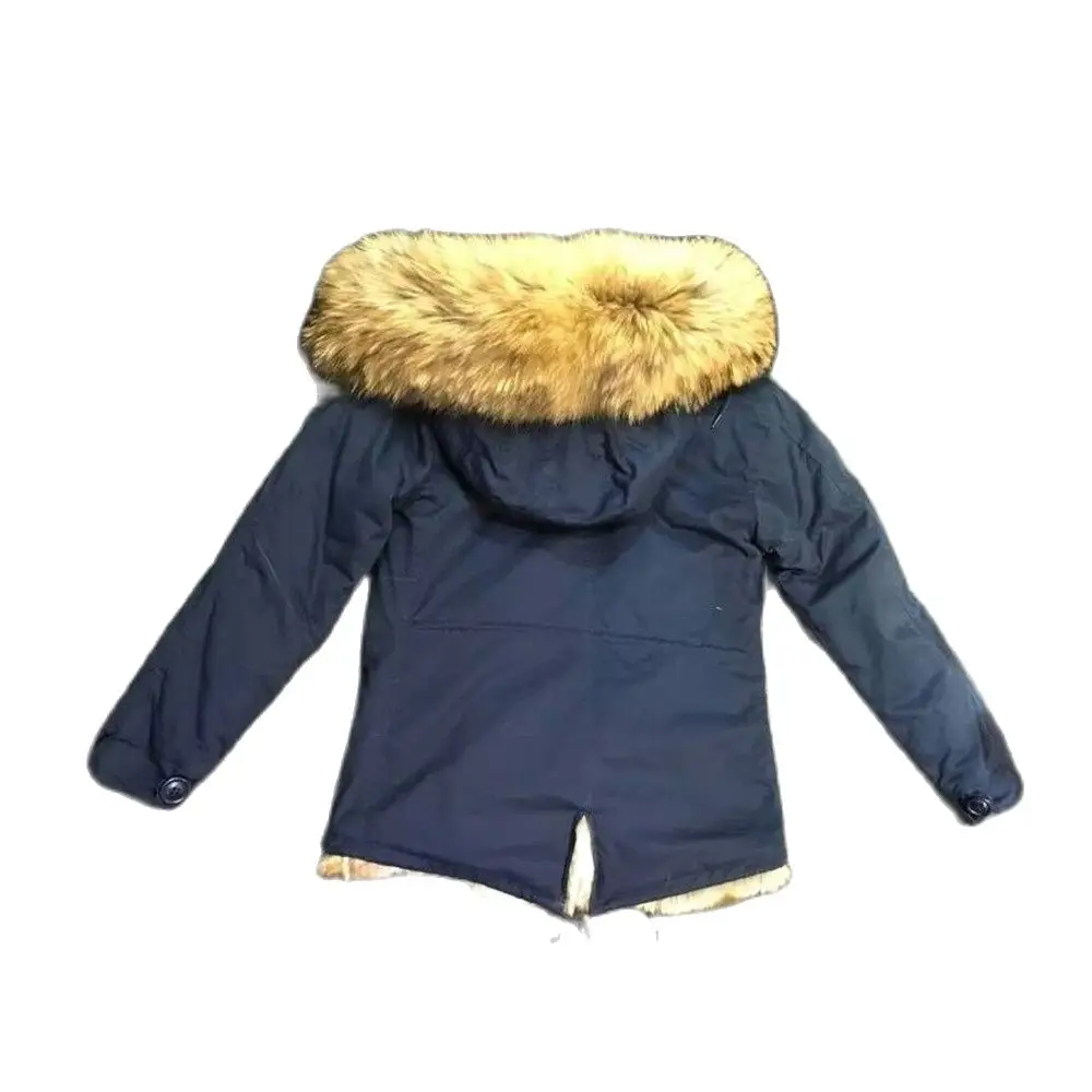 High Quality Short Winter Women Fashion Jakcet For Hot Sale, Natural Color Lining With Navy Parka With Beading For Mr or Mrs