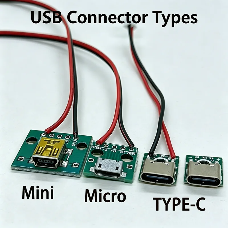 USB Type-C/Micro/Mini  Female Breakout Board with Wires PD Charging Adapter DIY Power Cable for Electronics Projects