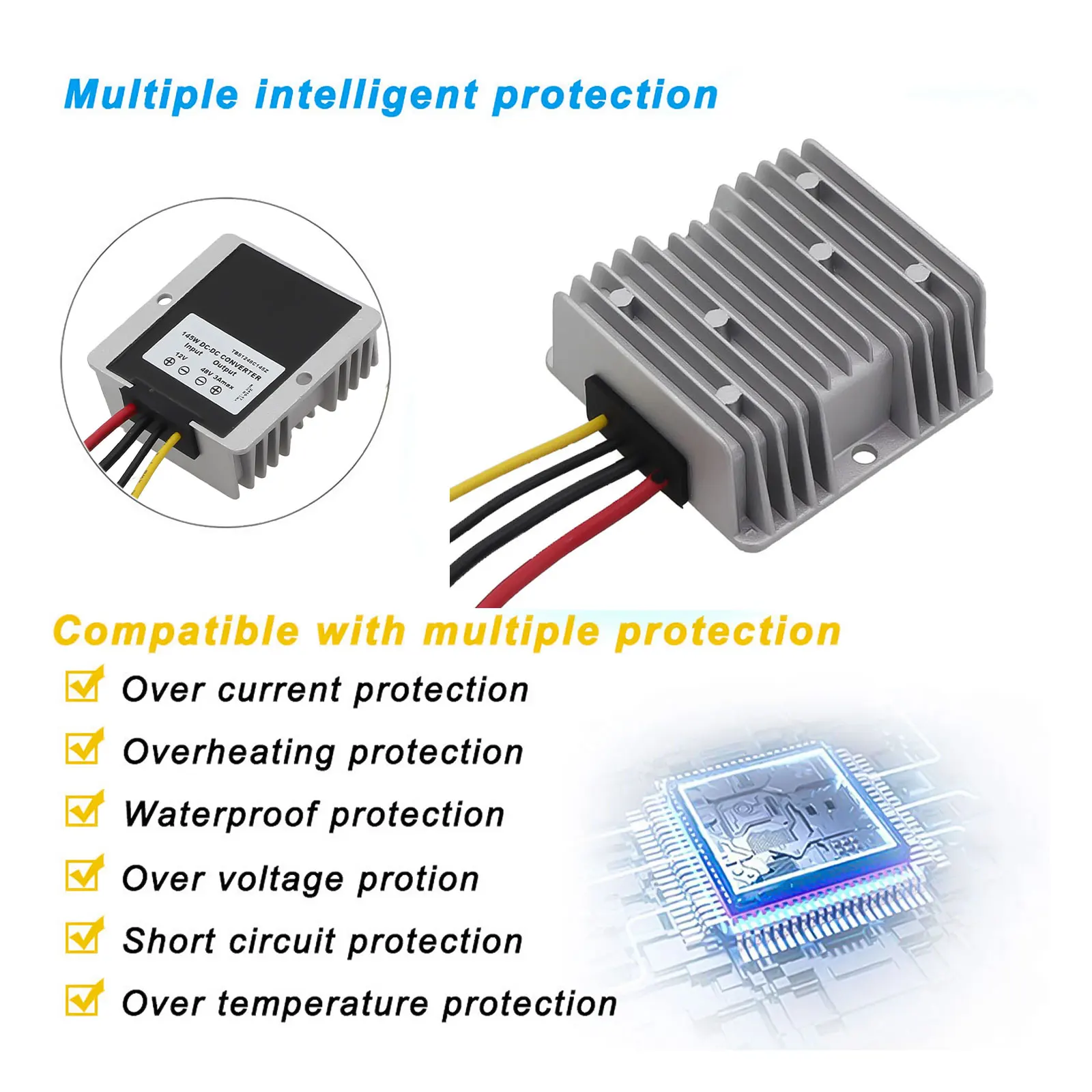 

Voltage Regulator DC-DC Converter 150C 48V DC Boost Module Converter IP68 Moisture-proof Overcurrent Short Circuit
