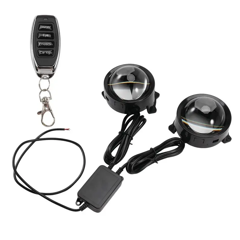 Classic-Universal 3 Inch LED Lens 12V Car Headlight Cool Lamp LED Ambient Light Devil' S Eyes Dynamic 33 Mode Remote Controller