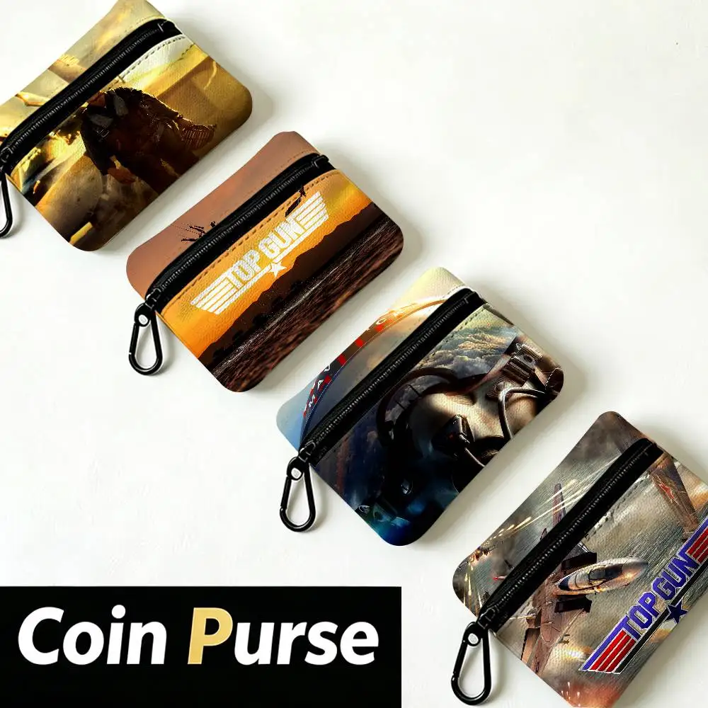 Action Movie Top Gun M-MaverickS White Oxford Cloth Zipper Coin Purse Lightweight Hanging Key Pouch Card Holder For Daily Use