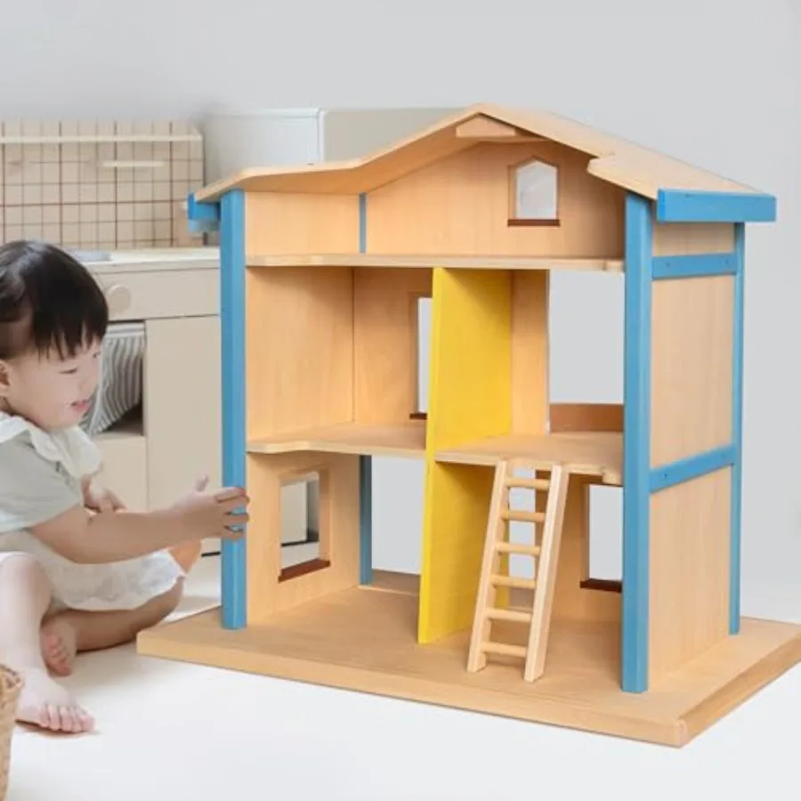 

Dollhouse for Toddlers 3-5, 22.6-Inches-Tall, Large Wooden Doll House for 2 3 4 5 6 7 8 Year Old Girls, with Spinning Platform,