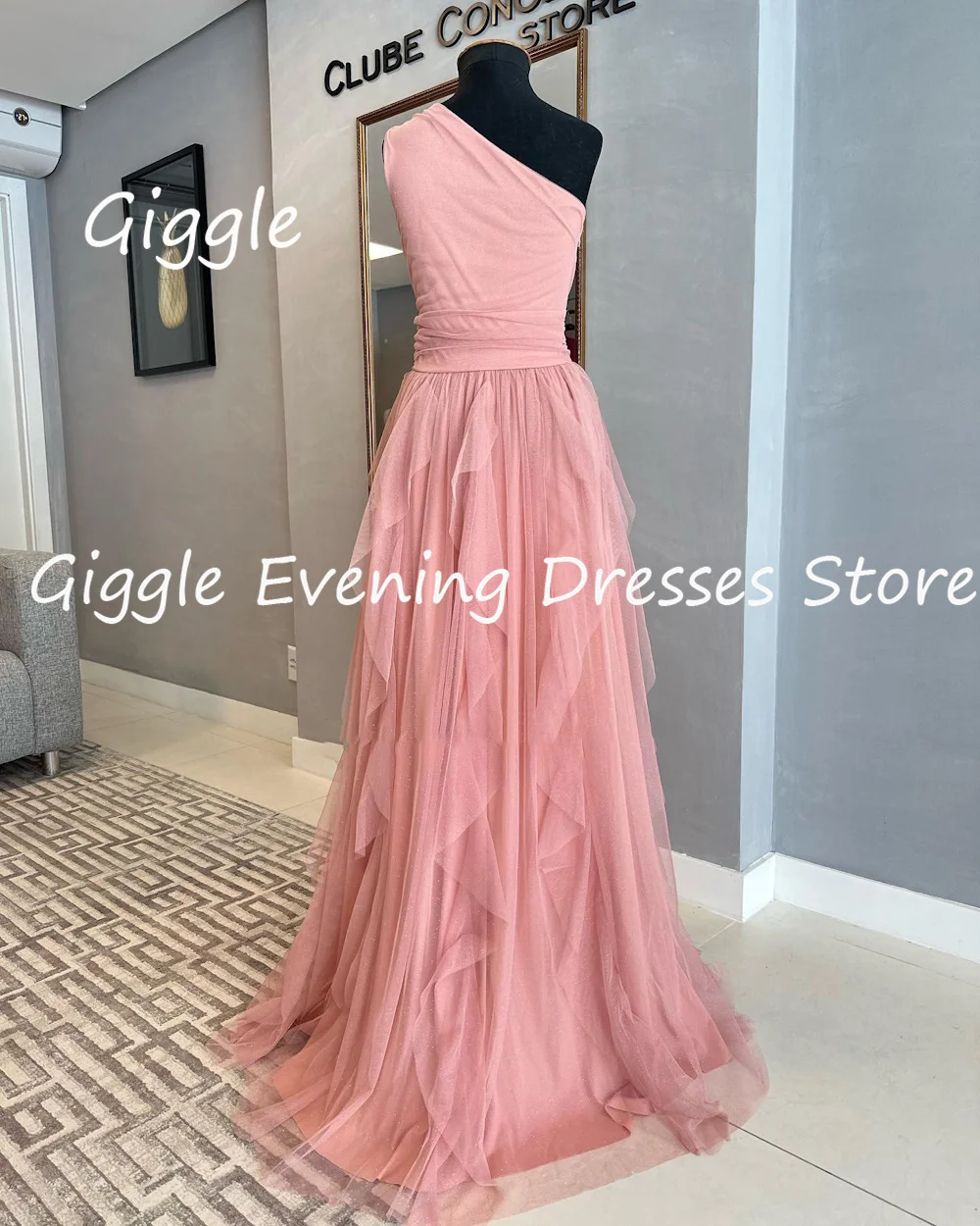 Giggle Tulle A-line One-shoulder Ruffle Formal Elegant Prom Gown Floor Length luxury Evening Pretty Party Dresses for Women 2024