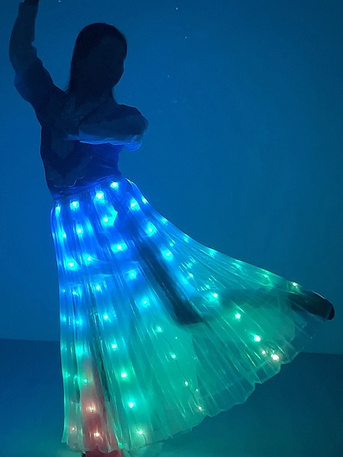 

LED Light Up Belly Dance Skirt, LED Long Tutu Skirt for Rave, Halloween, Christmas Party, Dazzling LED Clothing for Women White