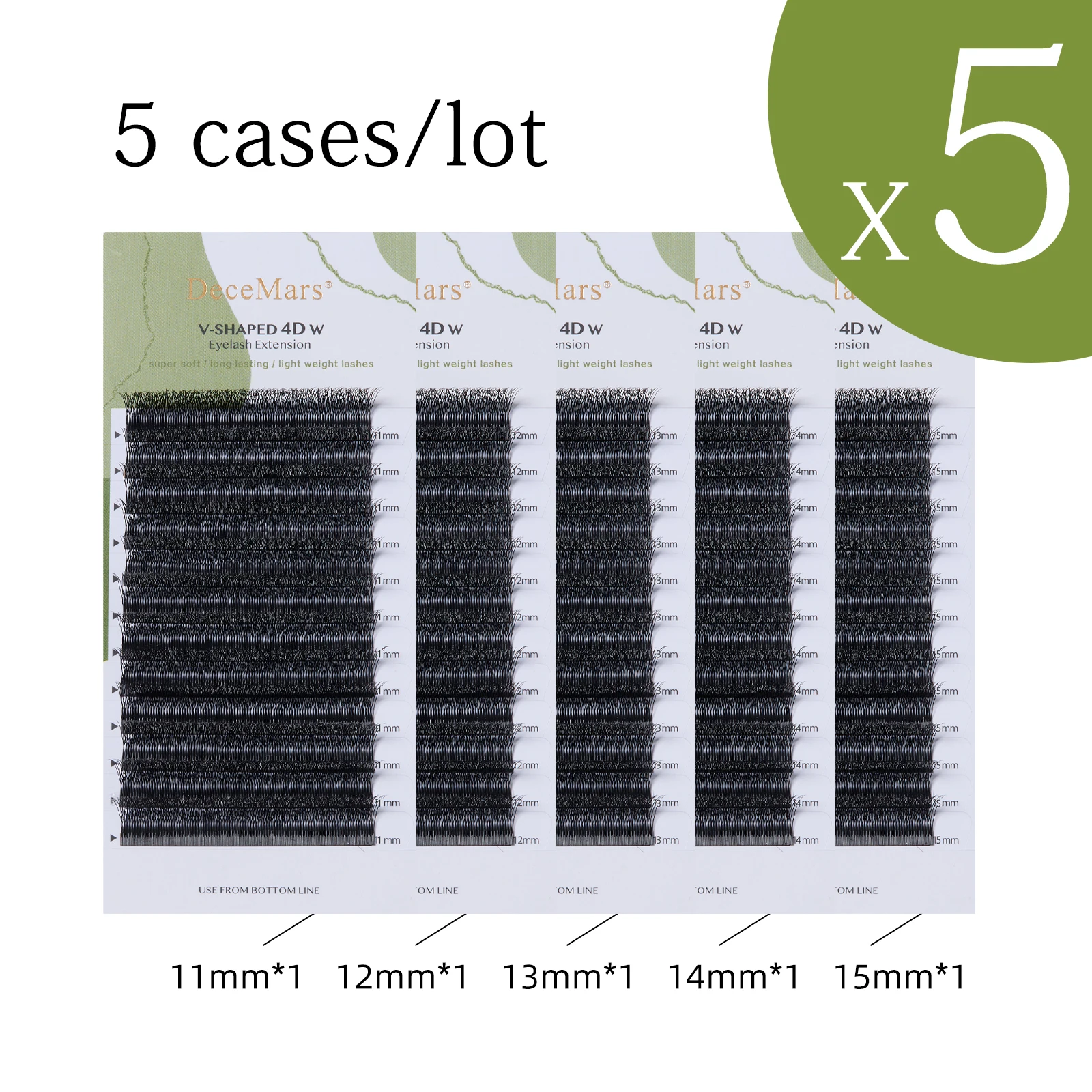 DeceMars 5pcs/set V-shaped 4D Eyelash Extensions 12 Rows/Tray (11mm/12mm/13mm/14mm/15mm)