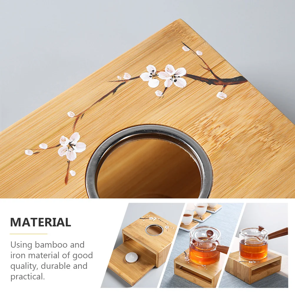 

Bamboo Teapot Warmer Base Tea Heating Support For Home Office Hotel Insulation Stand Tea Stove Holder
