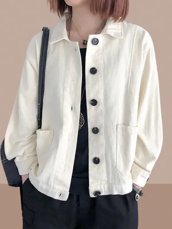 

Ladies' ort Cotton Jaet Long Sve Loose Fit Casual Sle Spring Autumn Faion Anti-Aging Trendy Open Cardigan Top