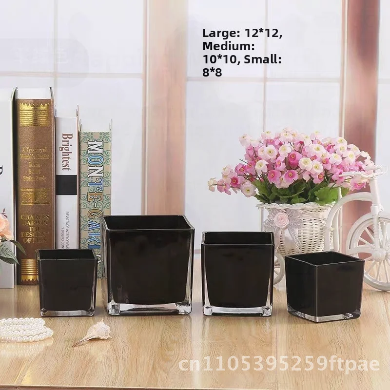 Transparent Thickened Glass Square Cylinder Vase Modern Minimalist Home Decoration Fleshy Ceramsite Flower Pot Hydroponic Swing