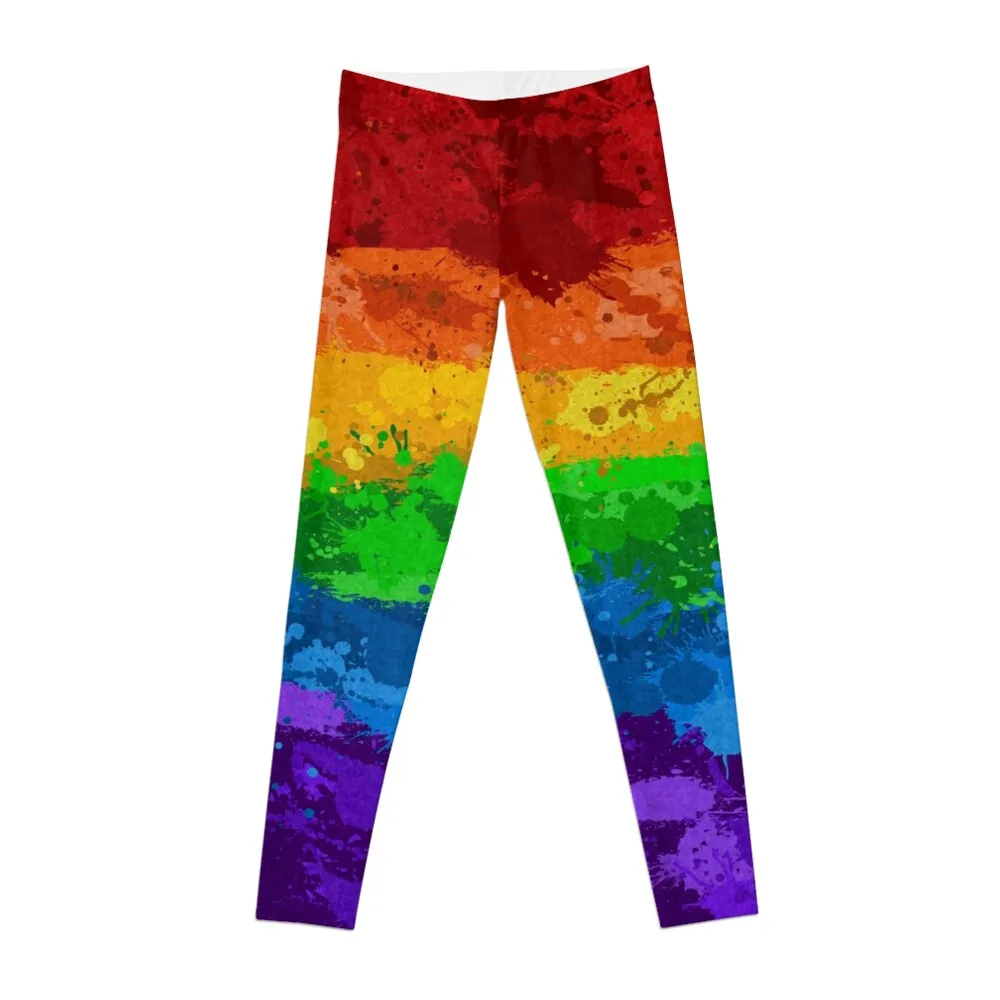 Abstract Paint Splatter LGBTQ Pride Rainbow Flag Background Leggings sports for push up sportswear for gym Womens Leggings