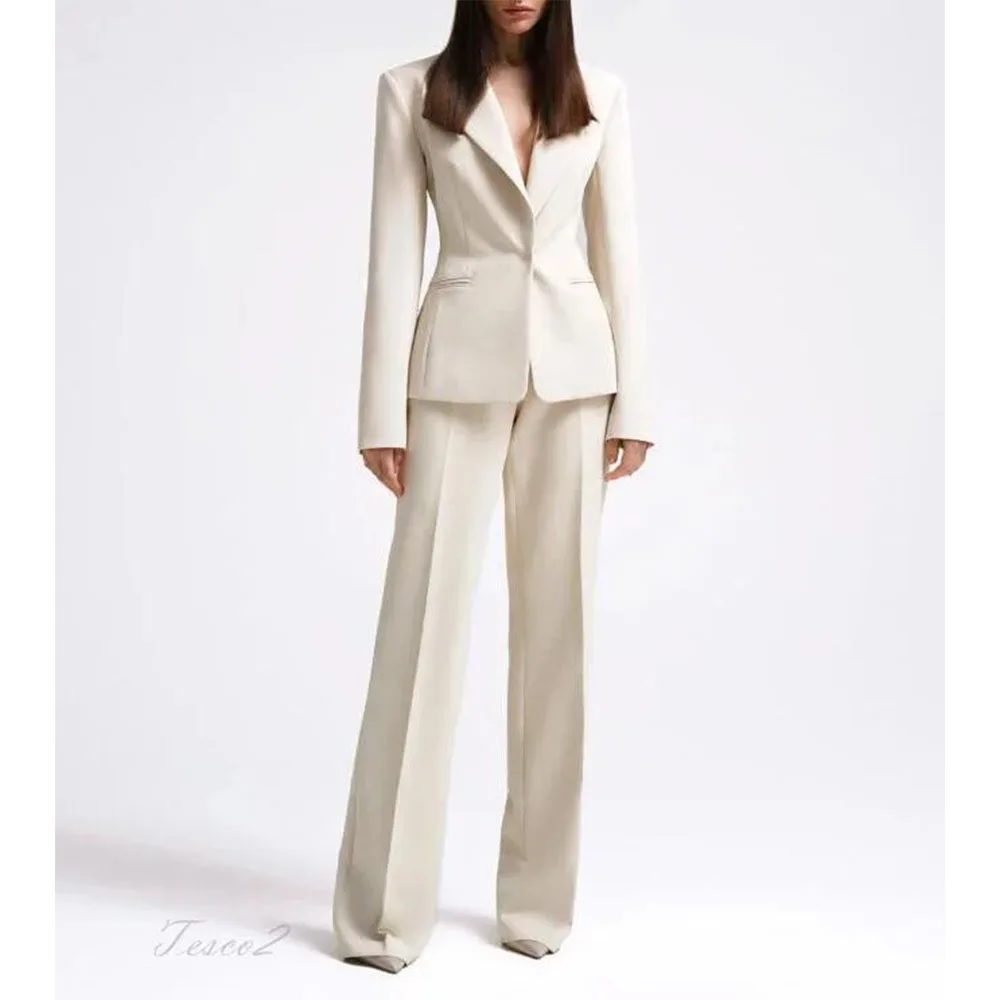 Tesco Casual Business Blazer Pants Sets for Women Single Button Jacket Straight Leg Trouser Women Suit Office Sets blazer mujer