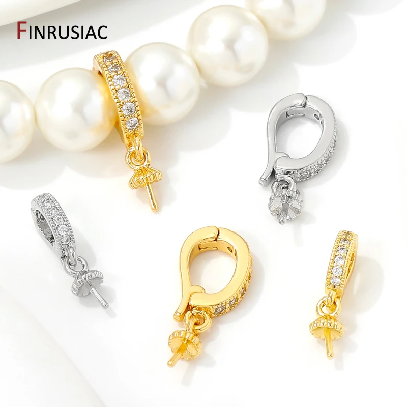 18K Gold Plated Brass Pendant Bail Clasps With Pearl Mounting,Zircon Pearl Clasps Connectors For DIY Jewelry Making Findings