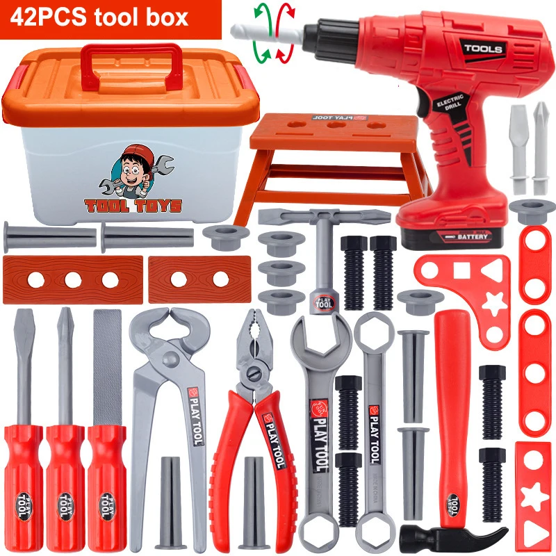 42PCS Tool Box Set Toy Simulation Repair Play House Toy Boy Repair Electric Drill Screwdriver Play House Complete Set