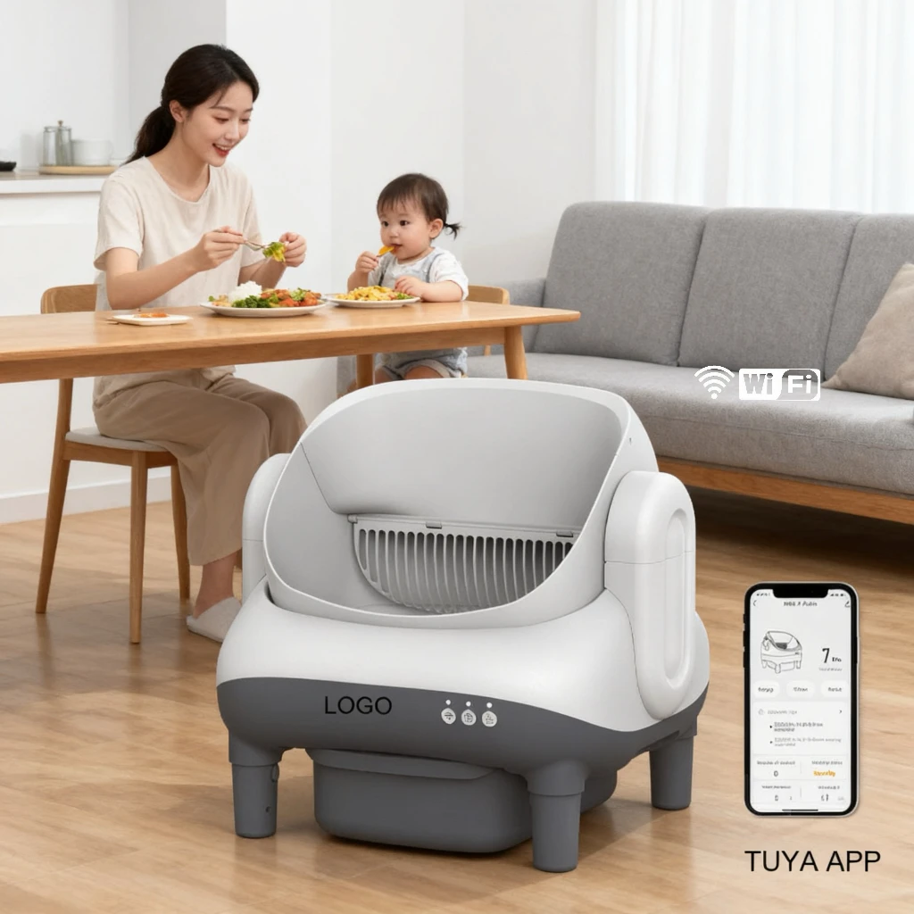 APP Controlled Extra Large 68L Automatic Cat Litter Box Smart Self-Cleaning Cat Toilet For Multiple Cats Easy Clean