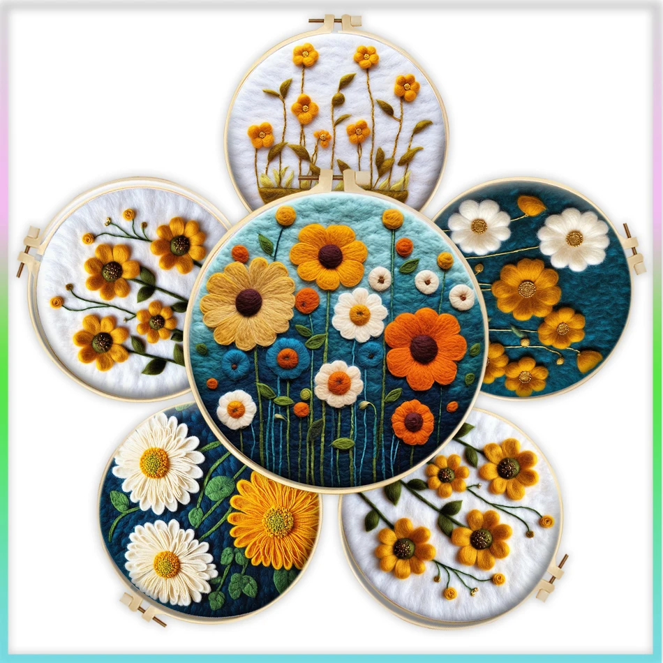 

CHENISTORY Painting DIY Wool Embroidery Kit Creative DIY Wool Needle Felt Painting Flowers Kit Gift For Beginner Handicraft