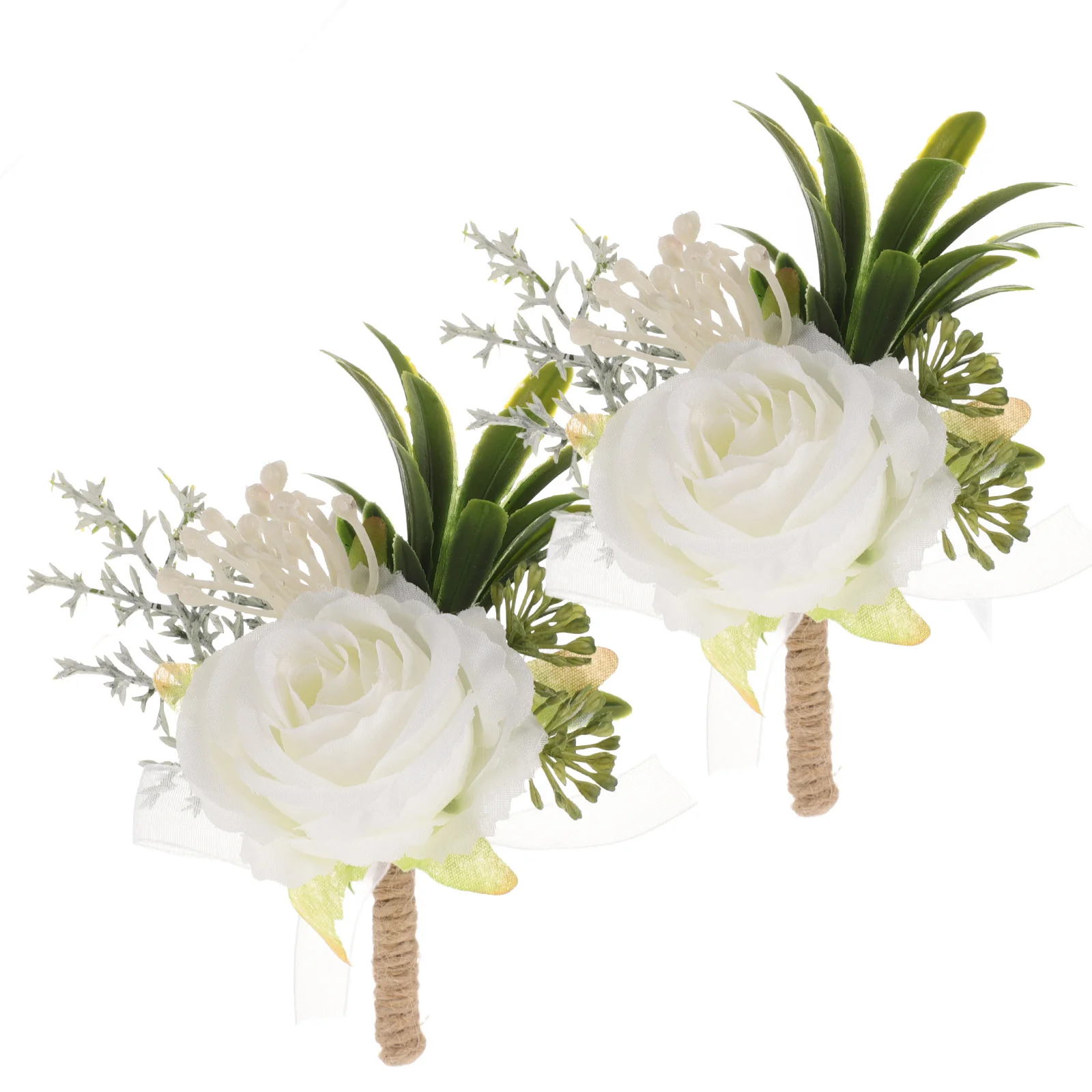 

2Pcs Artificial White Rose Boutonnieres Elegant Silk Lapel Pins for Groom Groomsmen Wedding Prom Homecoming Suit Decoration