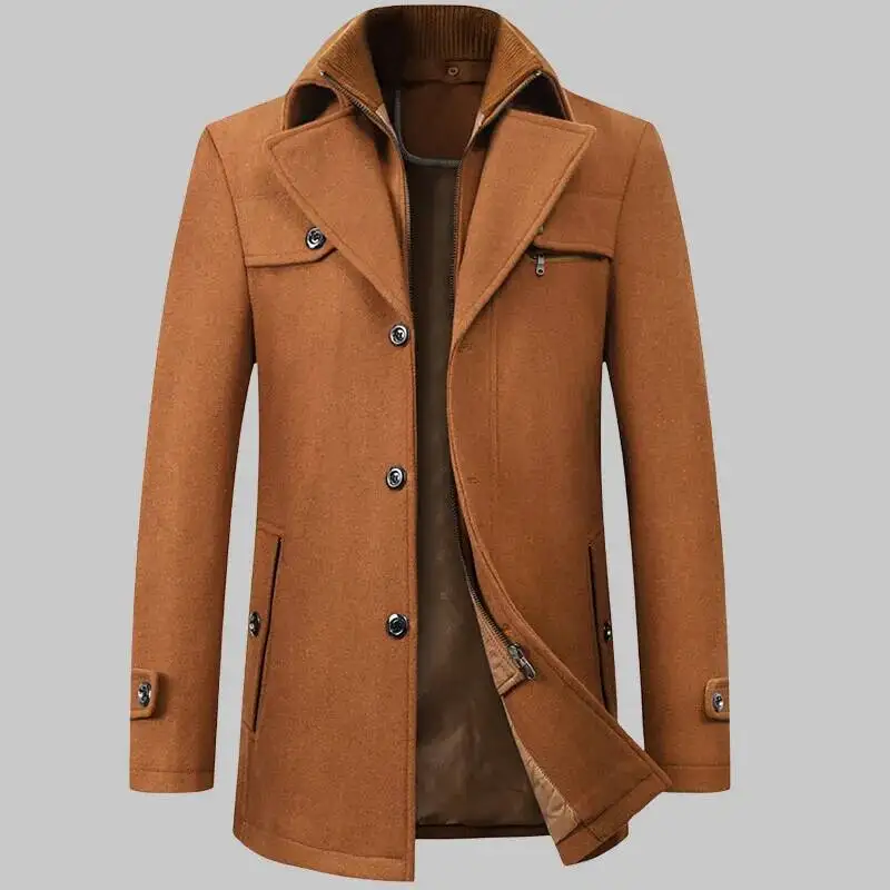 

2026 High Quality Medium Length Double Collar Winter Plus Cotton Thickened Wool Men's Coat