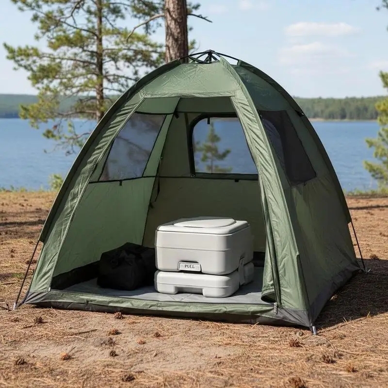 

Mobile Commode 3.2 Gallon For Camping RV Travel, Pressurized Flush Push-Button Leak-proof Odourless Portable Waste Tank Outdoor Sanitation System Adults Kids Use Accessory Carry Bag Included