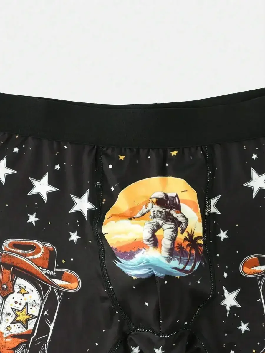 

Mens Astronaut Surfing Print Boxer Shorts Space Theme Underwear