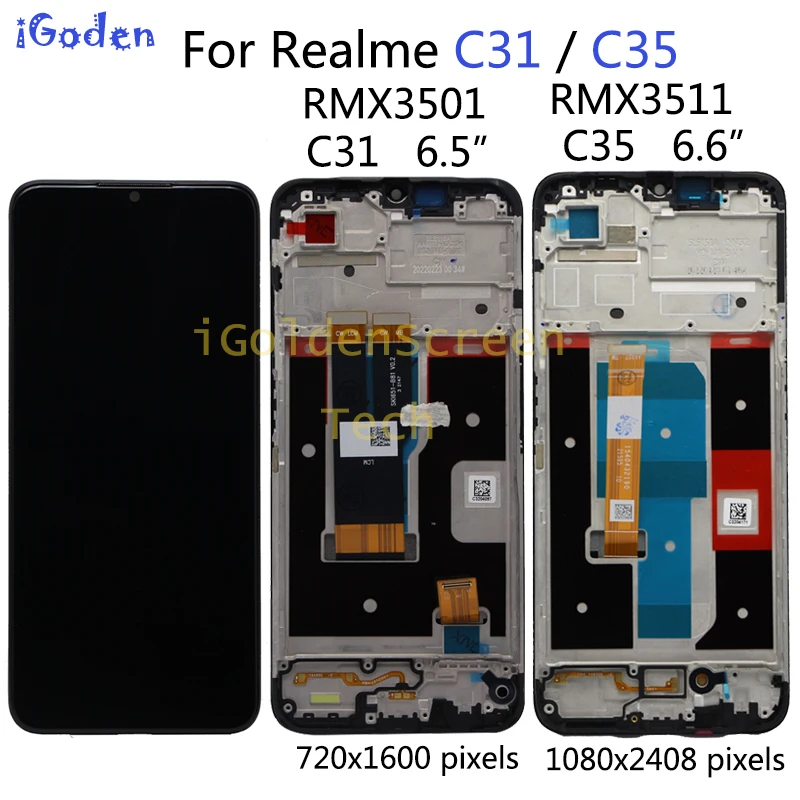 For OPPO Realme C35 LCD RMX3511 LCD Display Screen Touch Panel Digitizer For Realme C31 LCD Frame RMX3501 Display