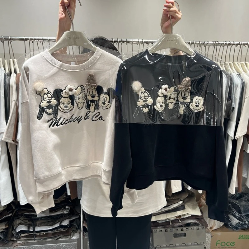 Retro Style Fleece-Lined Cute Short Kawaii Y2k Sweatshirt Ladies Winter New Loose Slimming Cartoon Long Sleeves Pullover Hoodies