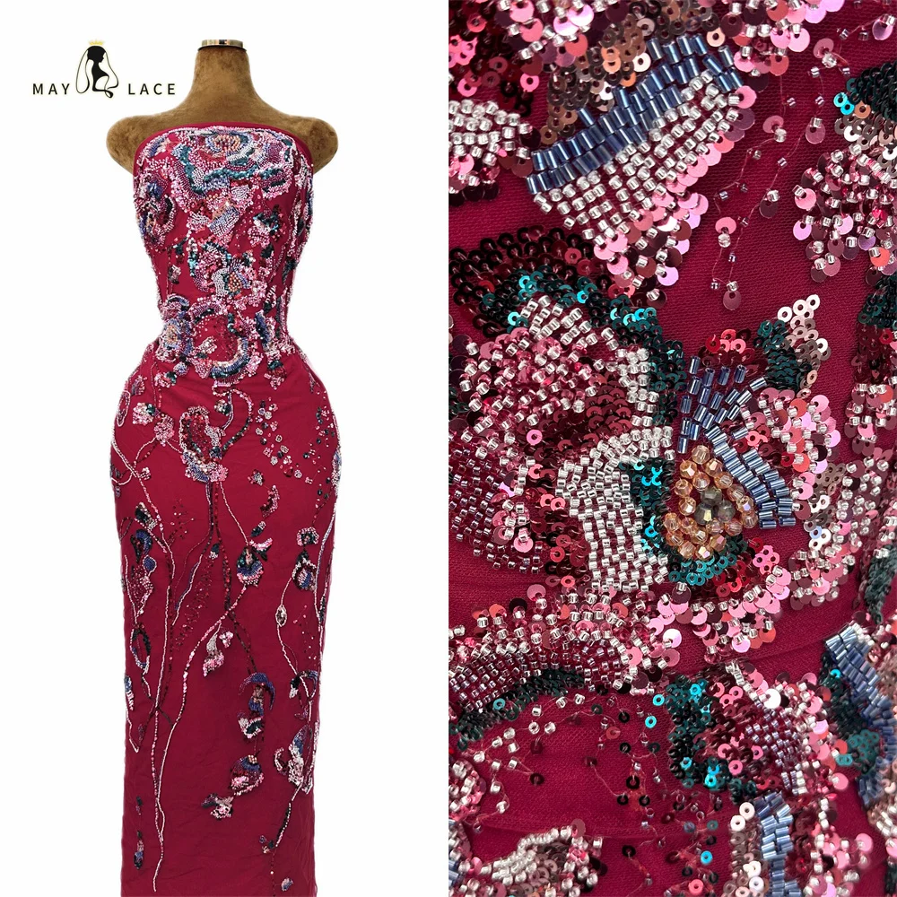 

Элегантная африканская кружевная ткань с блестками для жениха, 2026, высокое качество, французская нигерийская изысканная кружевная ткань с бисером для шитья свадебного платья