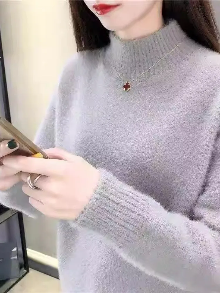 Thiened سترة عالية الياقة المرأة الخريف الشتاء جديد Sle محبوك Personali تنوعا Godd Sle منتصف طول فضفاض صالح #2