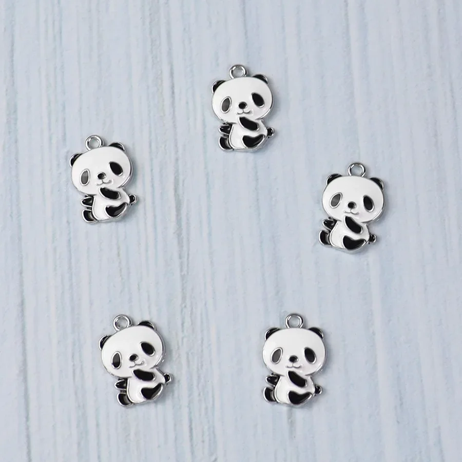 5Pcs/Lot 19*12MM Cartoon Panda Animal Charms Diy Findings Keychain Bracelets Pendant For Earring Jewelry Making Accessory