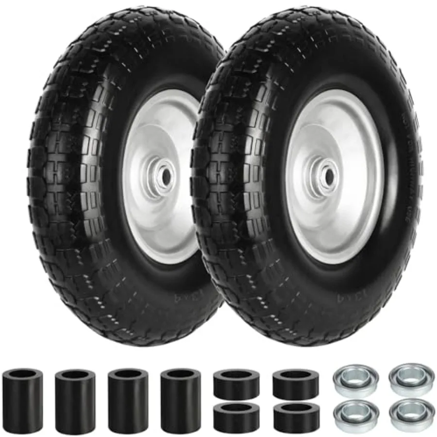 

4.00-6 Wheelbarrow Tire 13 Inch 5/8" Bearings Universal Solid Tires with Extra 3/4" Bearings for Garden Carts Hand Truck Anti-S