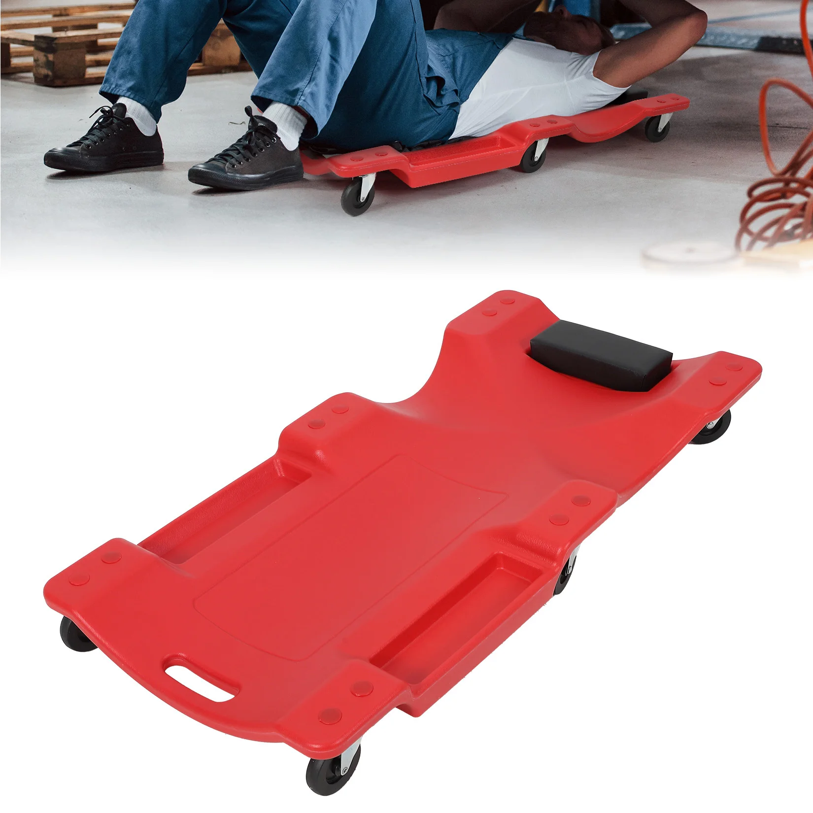 

Heavy Duty 40" Low Profile Mechanic Creeper 350lb Capacity HDPE Garage Seat with Padded Headrest, 6 Casters for Auto Workshop