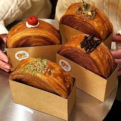 500Pcs Sandwich Packaging kraft Paper Box Hamburger Packaging Paper Bag Oil-proof Burger Fries Donut Packing Baking Accessories