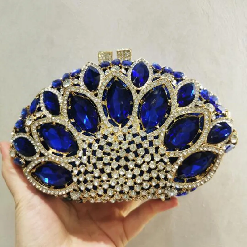 Women Minaudiere Color Gem Crystal Clutch Bags Stone Evening Purse Wedding Bridal Rhines tones Purse Handbags