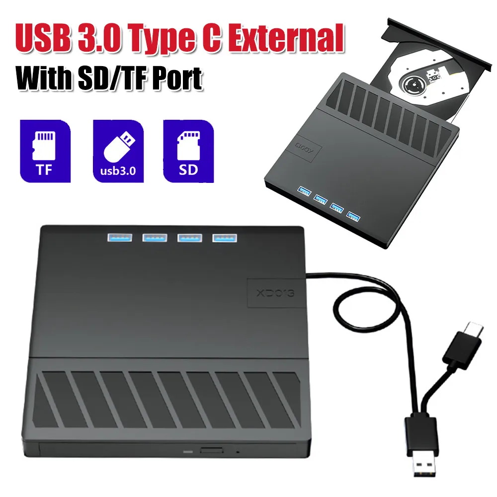 

Многофункциональный USB-концентратор 7-в-1 с поддержкой USB 3.0 Type-C, CD/DVD-приводом, записывающим устройством, слотами для карт SD и TF для ноутбуков и настольных ПК с Windows XP/7/8/10/11