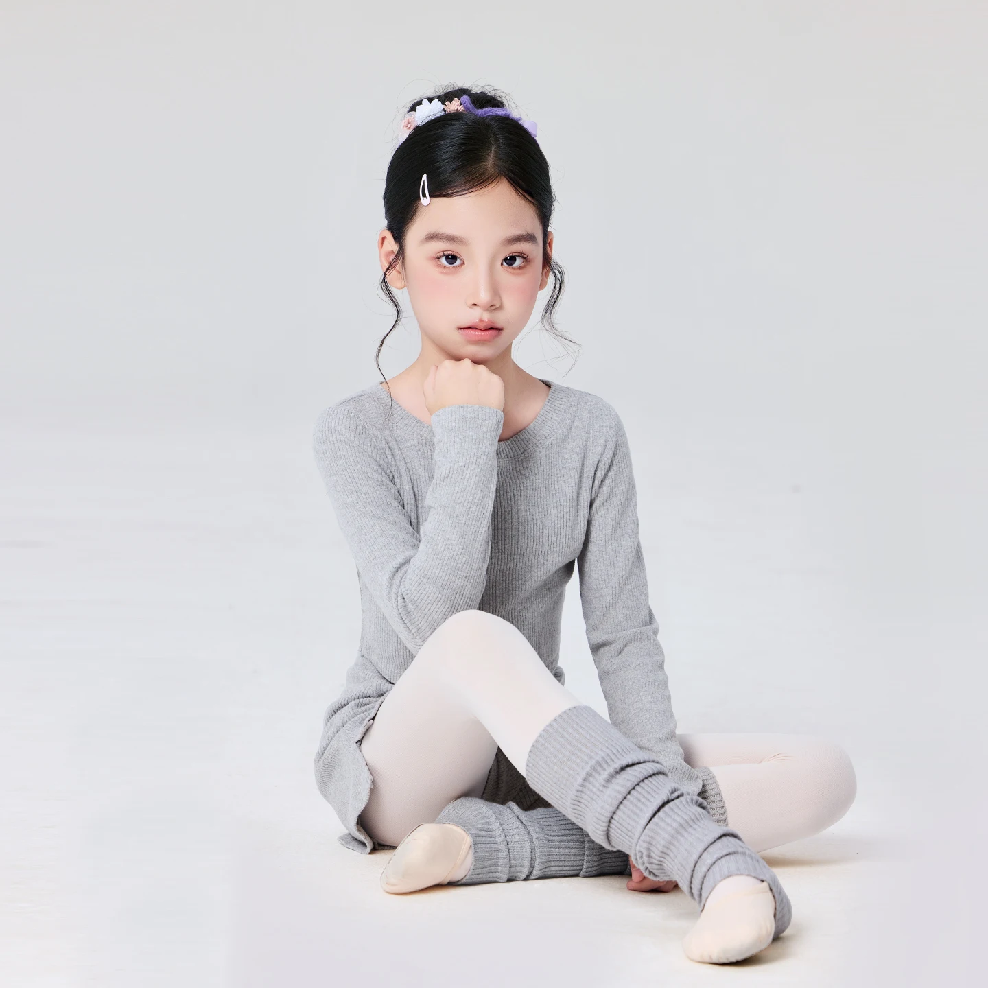 Girls Solid Color Dance Suit Children Long Sleeves Knit Pullovers with Skorts Kids O-neck Ballet Wear Sports Training Casual Set