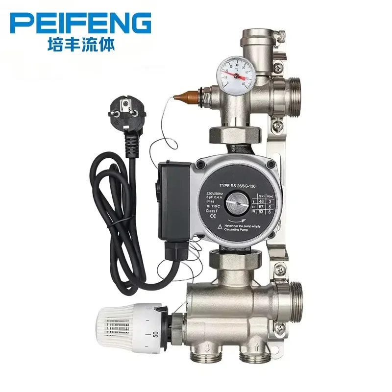 Modern Stainless Steel Electric Underfloor Heating Manifold Kit Flow Meter/Mixing Pump/Temperature Control 5 Ways 3/4x16
