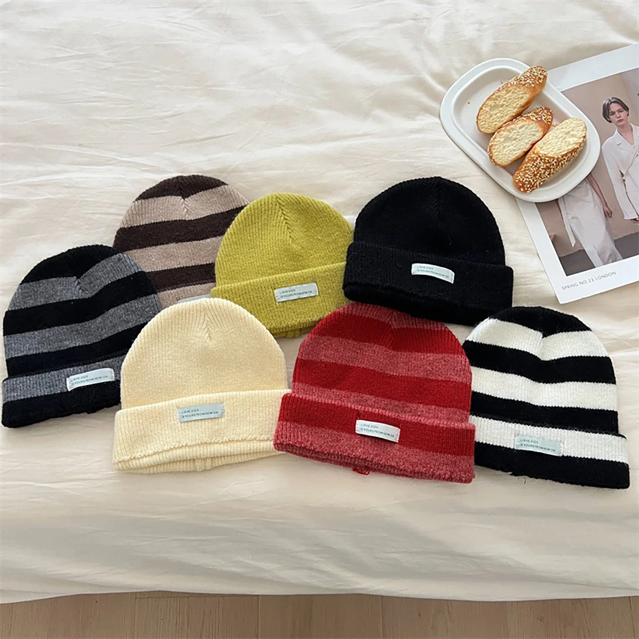 

Korean Stripe Beanie Cap for Baby Autumn Winter Warm Toddler Knitted Hat Outdoor Windproof Kids Pullover Hats