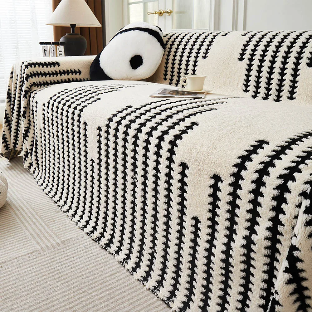 Factory Wholesale Custom Herringbone Short Plush Sofa Slipcover Pet-Friendly Autumn-Winter Cover for Living Room for Sofas