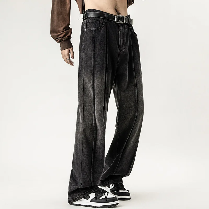 Autumn New Vintage Black Grey Jeans Men's Fashion Brand European and American Straight Leg High Street Pants streetwear men