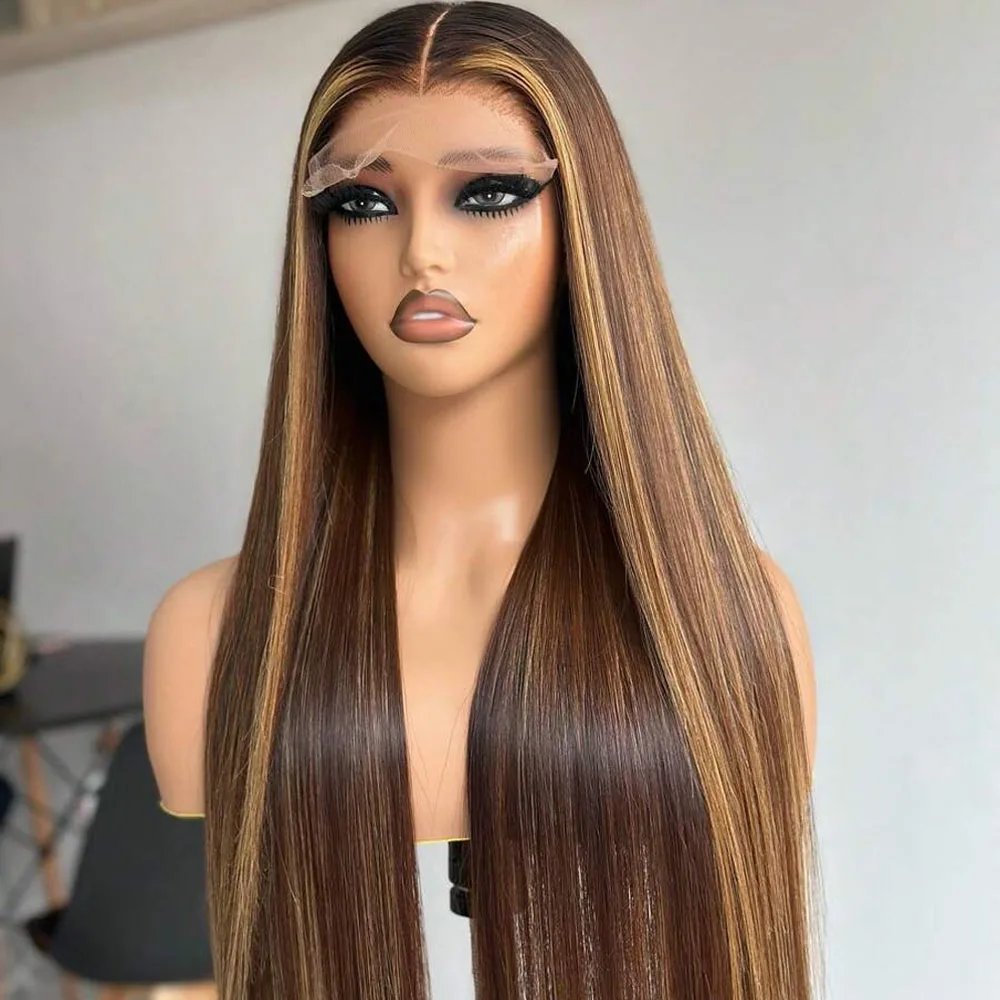 

Выделите передние парики, человеческие волосы, предварительно выщипанные волосы, 4/27, 5x5, бесклеевые кружевные прямые парики, парики из человеческих волос для женщин, плотность 250