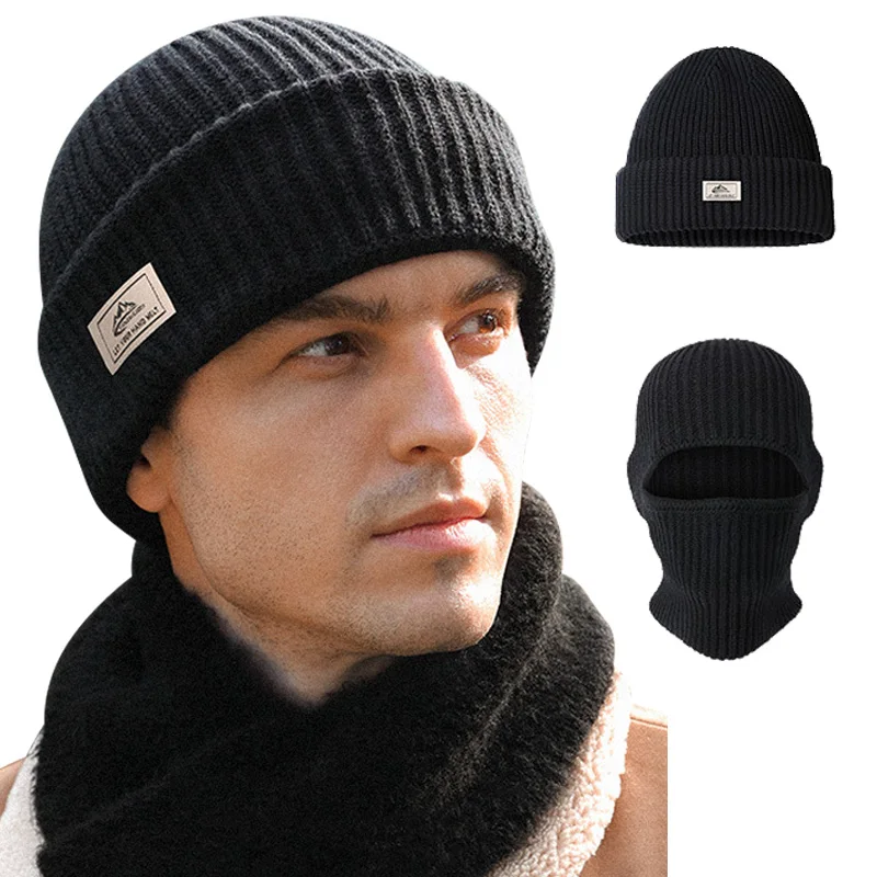 

Single Hole Balaclava Hat Knitted Beanies Men Women Cotton Thicken Warm Bonnet Autumn Winter Windproof Plush Woolen Pullover Cap