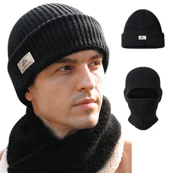 Single Hole Balaclava Hat Knitted Beanies Men Women Cotton Thicken Warm Bonnet Autumn Winter Windproof Plush Woolen Pullover Cap