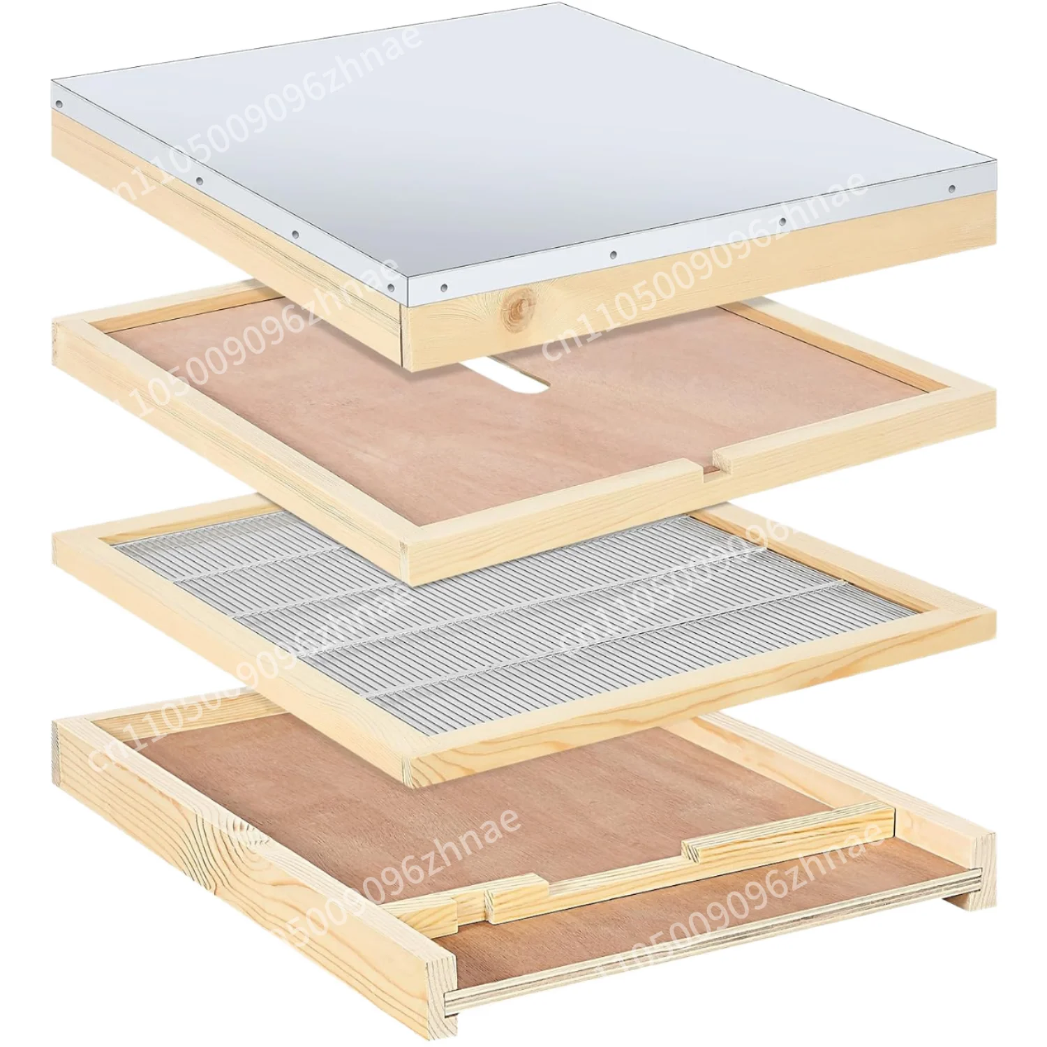 New Automatic Wooden Beehive Accessory Kit with 10 Bee Frames, Retractable Top Cover and Metal Queen Bee Isolator Inner Cover
